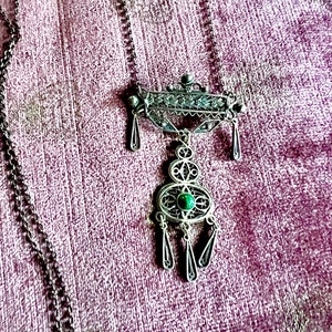 Vintage Eilat Stone Cannetille Pin/Pendant Necklace