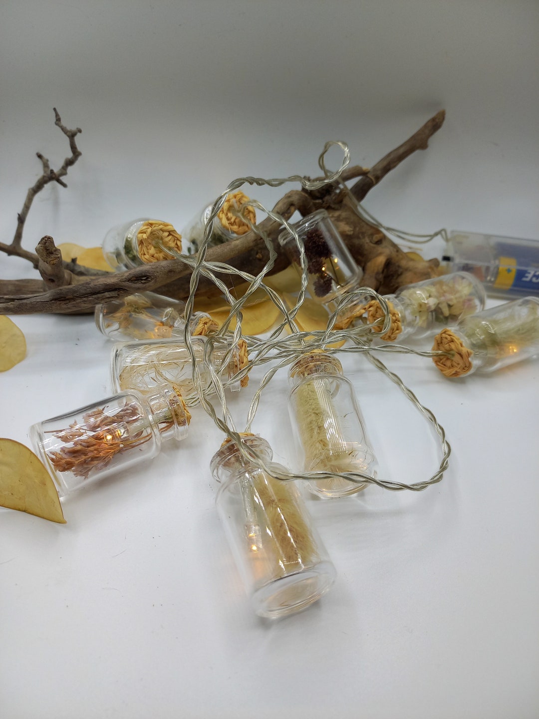 Flower Fairy Lights Dried Flowers Cylinder Mini Glass 4 Cm Macrame Boho ...