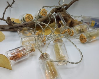 Blumen Lichterkette Trockenblumen - Zylinder - Miniglas - 4cm - Makramee - bohostyle - Kordel -  Deko - Dekoration -