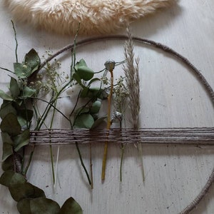 Flower ring Boho ring loop gray green decorative ring window ring door wreath dried flowers floral - straw flowers macrame look 30 cm