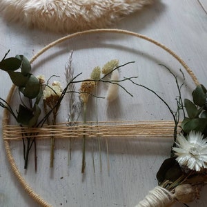 Flower ring Boho ring loop natural green yellow decorative ring window ring door wreath dried flowers floral - straw flowers macrame look 30 cm