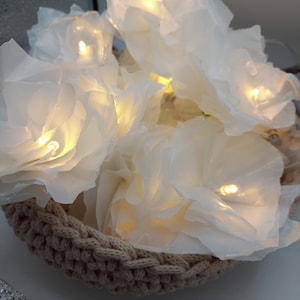 Luci fatate, fiori di carta, fiori fatati, fata, fata, fiori fatati, luci fatate, ghirlanda di fiori di carta, decorazione primaverile ed estiva