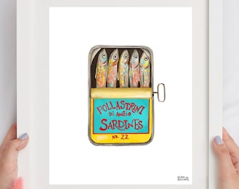 Pop Art Print, Sardine Can Print, Fish Food Art, Warhol Inspired Art, Wall Art for Kitchen, Chef Gift Idea New, Apartment, Housewarming