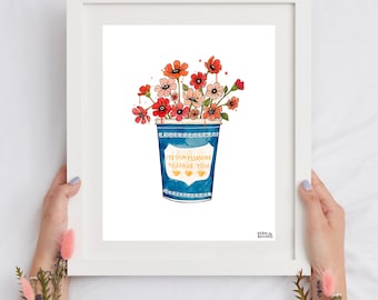 Minimalist Art Print, NYC Coffee Cup Art, Floral, Iconic cup NYC, Wall ArtBedroom, Living room, Gift Idea New House, Apartment, Housewarming