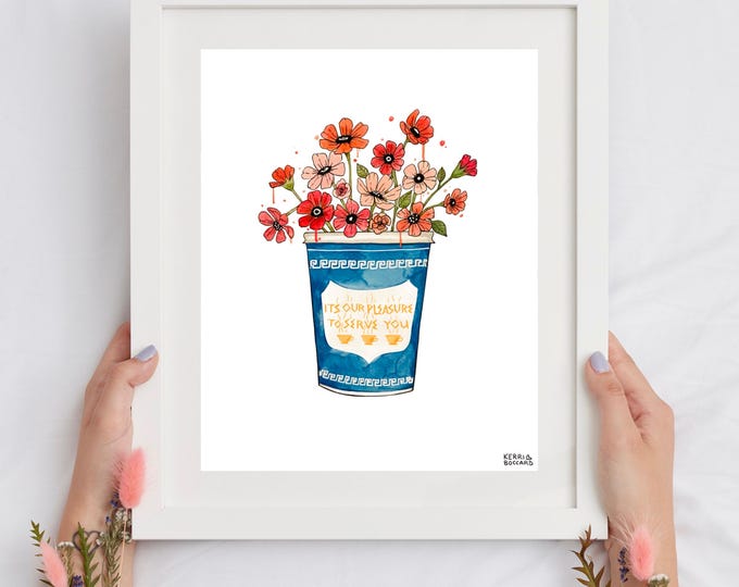 NYC Coffee Cup Floral Art Print: Minimalist Bedroom Wall Decor