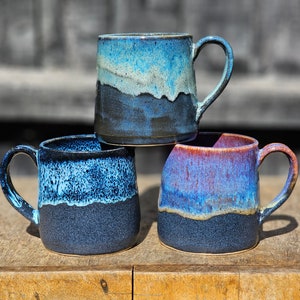 Wide base 375ml Handmade and hand painted stoneware mug