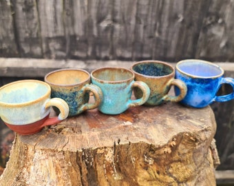Handmade & hand painted stoneware 125ml Espresso Cup with handle.