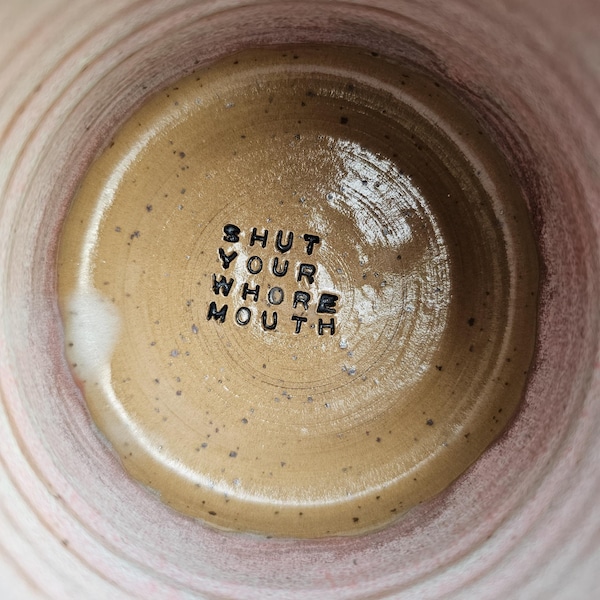 375ml Personalised Rude Funny Swearing Offensive wide base mugs handmade in spotty stoneware