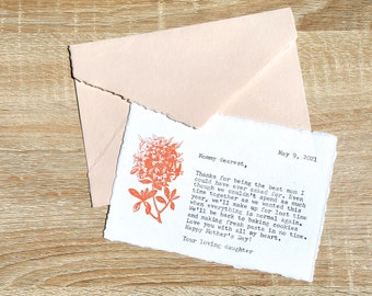 Handmade Cotton Paper & Cotton Envelope, Custom Typewritten Note