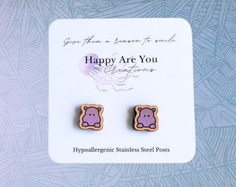 Hippo Stud Earrings, Stud Earrings, Cute Earrings, Hippo Earrings, Zoo Earrings Stud, Kids Earrings, Fun Earrings, Animal Earrings