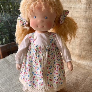 Handmade 14-Inch Waldorf Doll,Surprise outfit gift, Organic Cotton, Blue Eyes