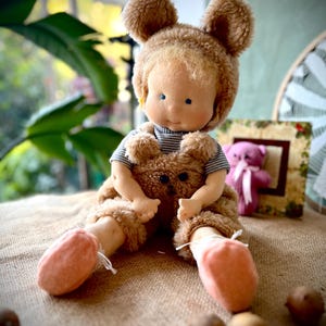 Handmade 14-Inch Organic Cotton & Wool Doll: Eco-Friendly Plush Toy