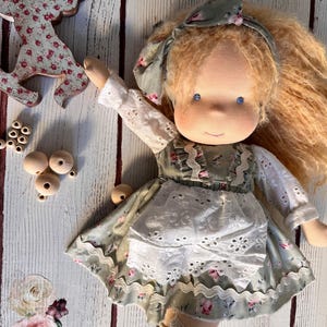 14-Inch Handmade Waldorf Doll, Surprise outfit gift, Organic Cotton, Floral Dress
