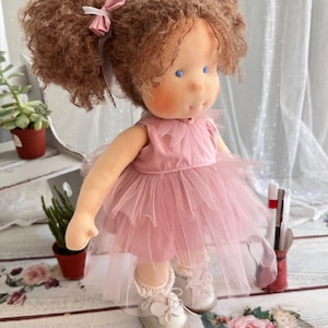 Handmade Waldorf Doll: Organic Cotton, Pink Dress, Eco-Friendly Toy