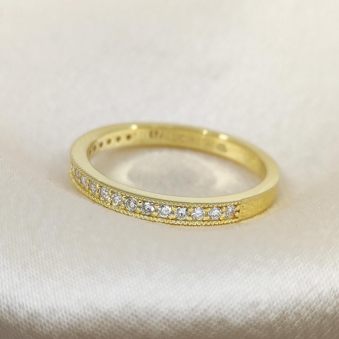 14K Solid Gold Half Eternity Diamond Ring: Stackable Diamond Ring, Gold ...