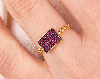 14K Solid Gold Ruby Rings for women, Real Gold Rings for Women, Ruby Rings Gold, Unique Dainty Gold Ring, Trendy Rings, valentines day