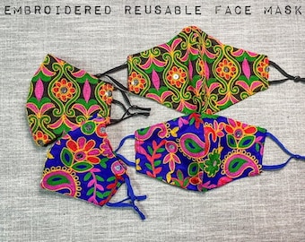 Embroidery Reusable Face Mask - Set of Two Masks/ Handmade| Face Covering| Double Layered Protection| Summer Fashion|