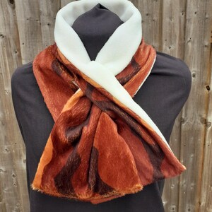 Keyhole Fleece Scarf, short fir pile with cream non pill fleece. Length 39&quot; x Width 7&quot;