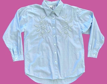 Vintage embellished cotton button up shirt