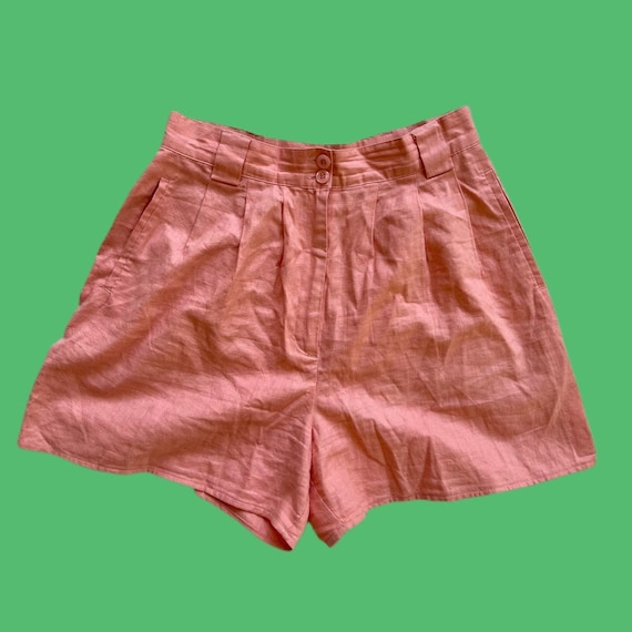1990s Pink Linen Pleated Shorts - image 1