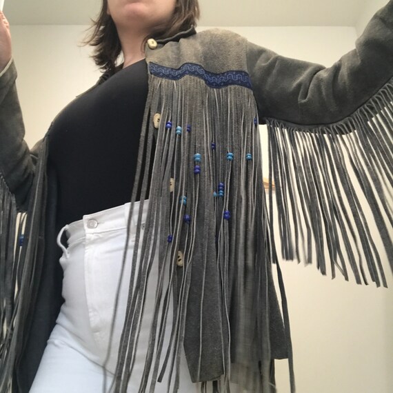 Vintage suede beaded fringe jacket – Size M - image 7