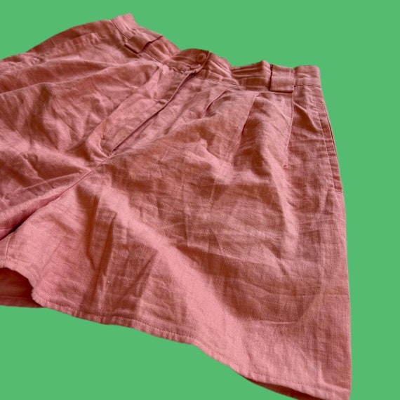 1990s Pink Linen Pleated Shorts - image 2