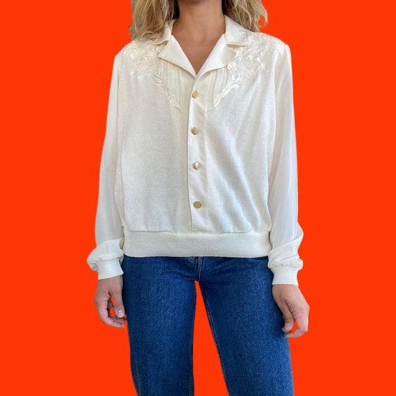 1980s Silk Sweater Button Blouse - Size Medium - image 2