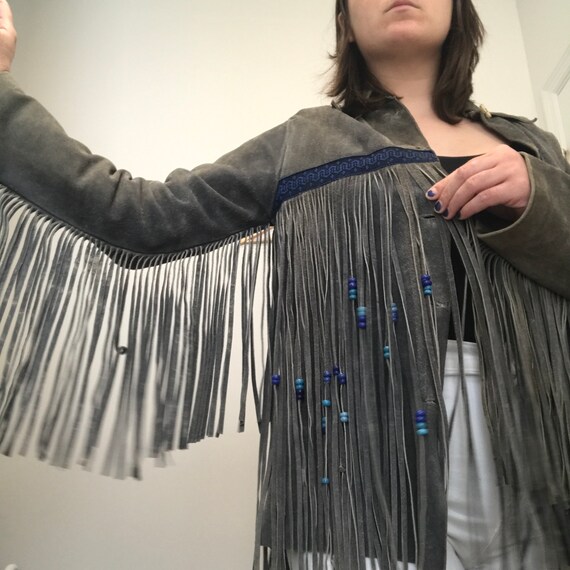 Vintage suede beaded fringe jacket – Size M - image 9