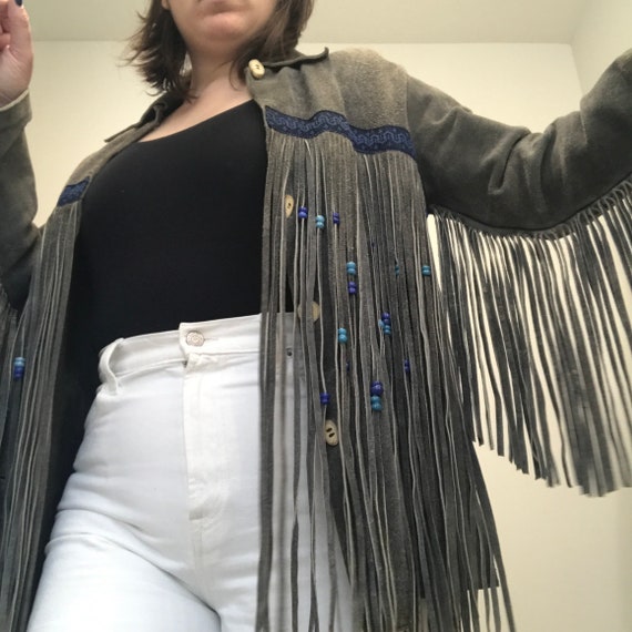 Vintage suede beaded fringe jacket – Size M - image 3