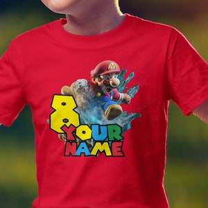 Personalized kids T-shirt inspired by Mario, schoolchild with name, kids shirt with desired name