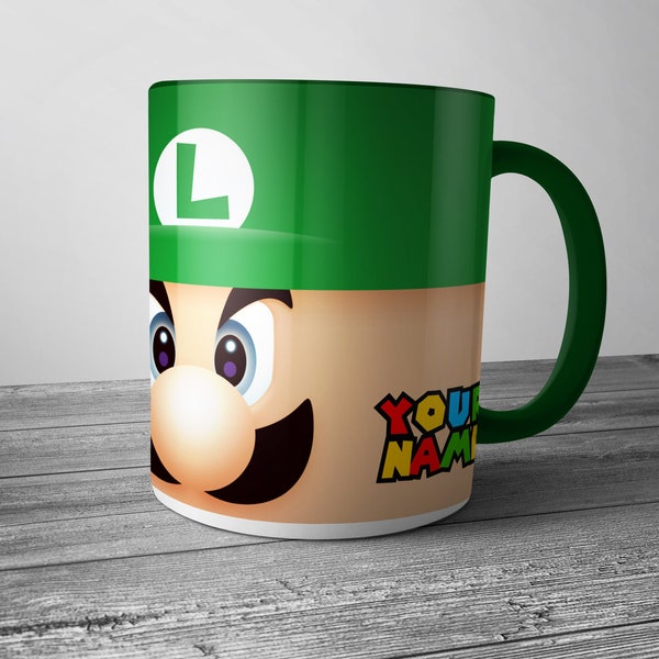 Mug personnalisé pour les fans de Mario, Luigi. | Personnalisez la tasse de jeu avec la couleur à l'intérieur. | v02