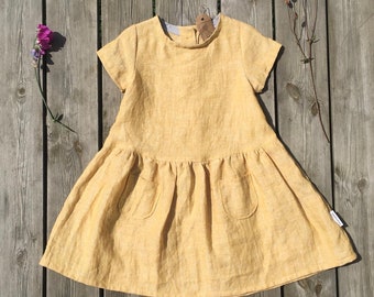 Linen dress Irma, size 116, yellow, A-line