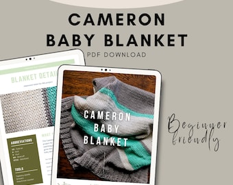 Beginner Knitting Pattern - Knit Baby Blanket, Classic Knitting Pattern, Baby Blanket Pattern, Easy Knit Pattern - Cameron Baby Blanket