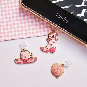 Pink Retro Style USB-C Dust Plug Charm (Cowboy Hat, Boot, Disco Ball)