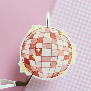 Pink Disco Ball Holographische Aufkleber | Laminiert & Wasserdicht | Sticker für Kindle, Handy, Trinkflasche und mehr | Sommer Party Aufkleber