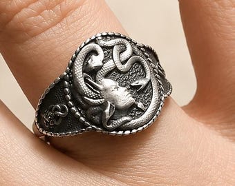 Medusa Siegelring: Griechische Mythologie Sterling Silber Unisex Ring