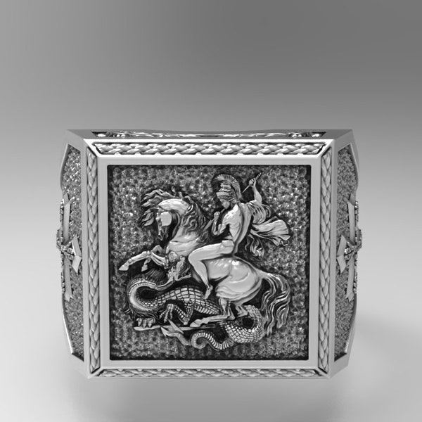 Saint George Sterling Silver Ring, Man Signet Ring, Sovereign Medieval Ring, Jewelry for Men, Gift for Him, Handmade St George Jewelry