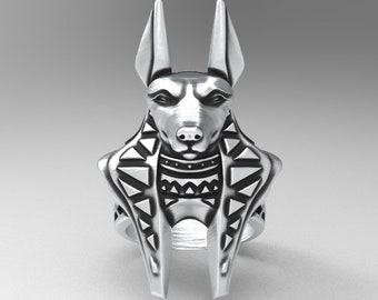 Sterling Silver Anubis Ring: Handmade Egyptian Revival Jewelry