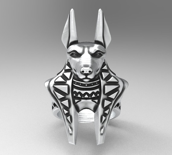 Sterling Silver Anubis Ring: Handmade Egyptian Revival Jewelry