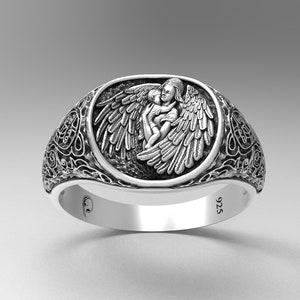 Mother and Baby ring, Angel Mother Ring, Angel Baby Ring, Motifs and texture; Aesthetic and detailed, A great gift,) 925 Sterling Silver