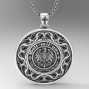 Gott Mit Uns necklace,German Crest Necklace,Medallion 925 Sterling Silver, A Detailed and Stylish Souvenir, Unisex Necklaces Accessory