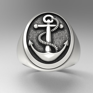 Anker Sterling Silber Siegelring, Schlange Silber Männer Ring, Anker Ring, Silber Sailor Ring Siegelring Anker Ring, oxidiertes Silber Männer Geschenk Schmuck