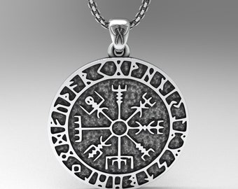 Ciondolo Vegvisir: collana runica con bussola vichinga (3,5 cm) - Italia