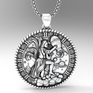 Aquarius Sign Necklace, Medallion 925 Sterling Silver, A Detailed and Stylish Souvenir, Unisex Horoscope Accessory
