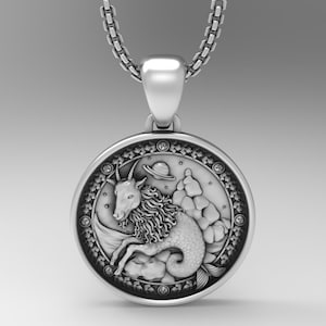 Colar de signo de Capricórnio, medalhão de prata esterlina 925, uma lembrança detalhada e elegante, acessório de horóscopo unissex