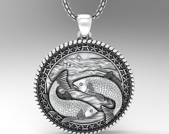 Pisces Sign Necklace, Medallion 925 Sterling Silver, A Detailed and Stylish Souvenir, Unisex Horoscope Accessory