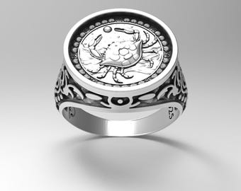 Cancer Zodiac Ring 925 Sterling Silver A Detailed and Stylish Souvenir Unisex Zodiac Accessory