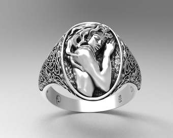 Sleeping Lover Ring: Handmade 925 Sterling Silver Romantic Design