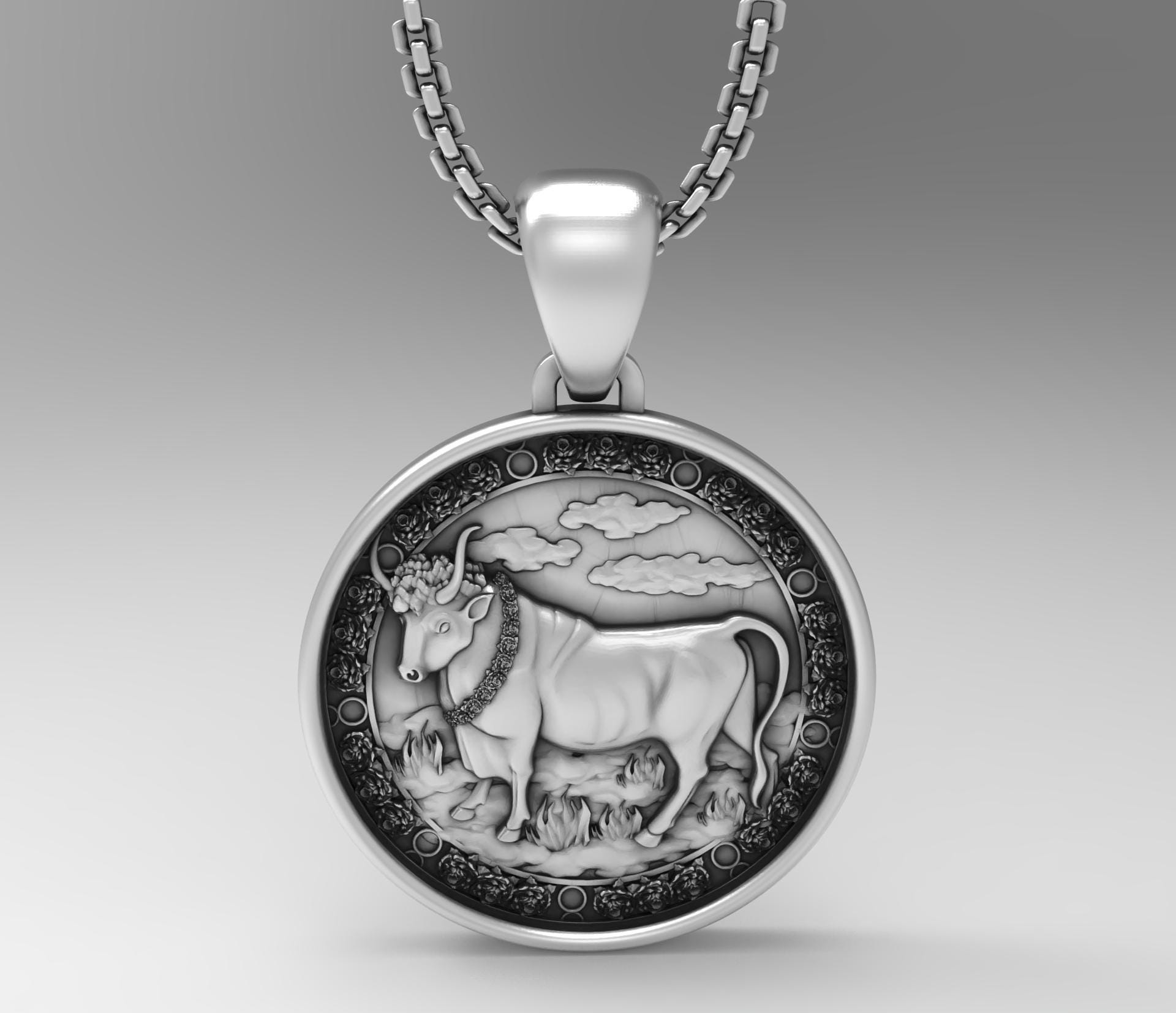 Taurus Zodiac Sign Necklace, Medallion 925 Sterling Silver, A Detailed and Stylish Souvenir, Unisex Horoscope Accessory