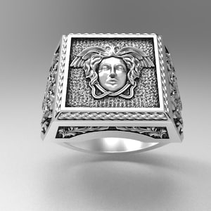 Handmade Medusa Sterling Silver Signet Ring: Greek Mythology Boho Ring